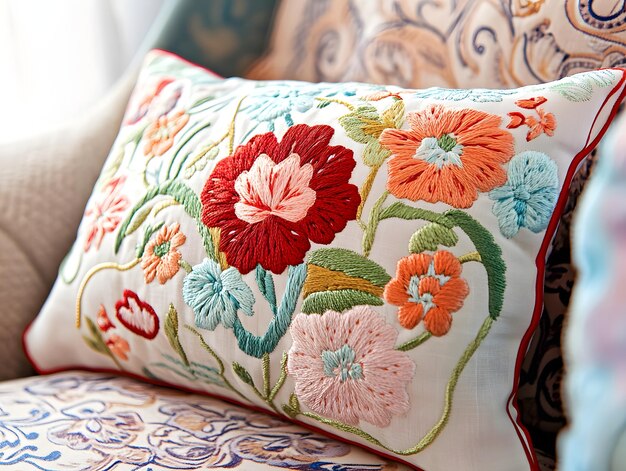 Вышитая декоративная подушка